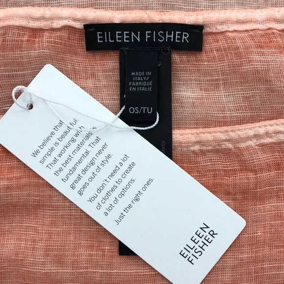 Eileen Fisher Peach Linen Blend Raw Edge Poncho, One Size - Picture 4 of 7